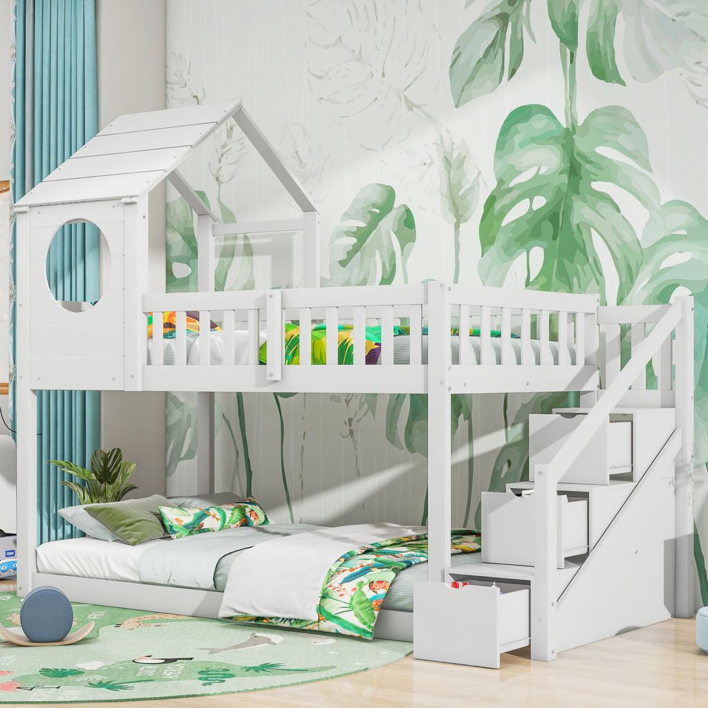 Merax Etagenbett 90x200cm mit Rausfallschutz, Kinderbett Produktbild 1