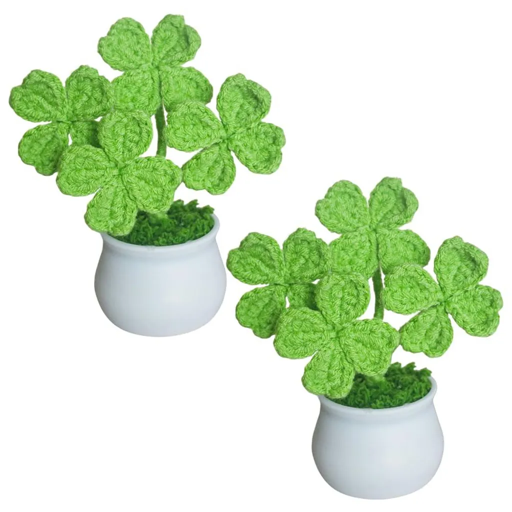 Lot de 2 Trèfles à Quatre Feuilles au Crochet - Déco Saint-Patrick Vert