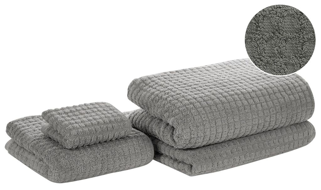 BELIANI Badehandtuch 4er Set Grau Baumwolle 30x50 cm / 50x100 cm / 70x140 cm / 100x150 cm Frottee Handtücher in verschiedenen Größen