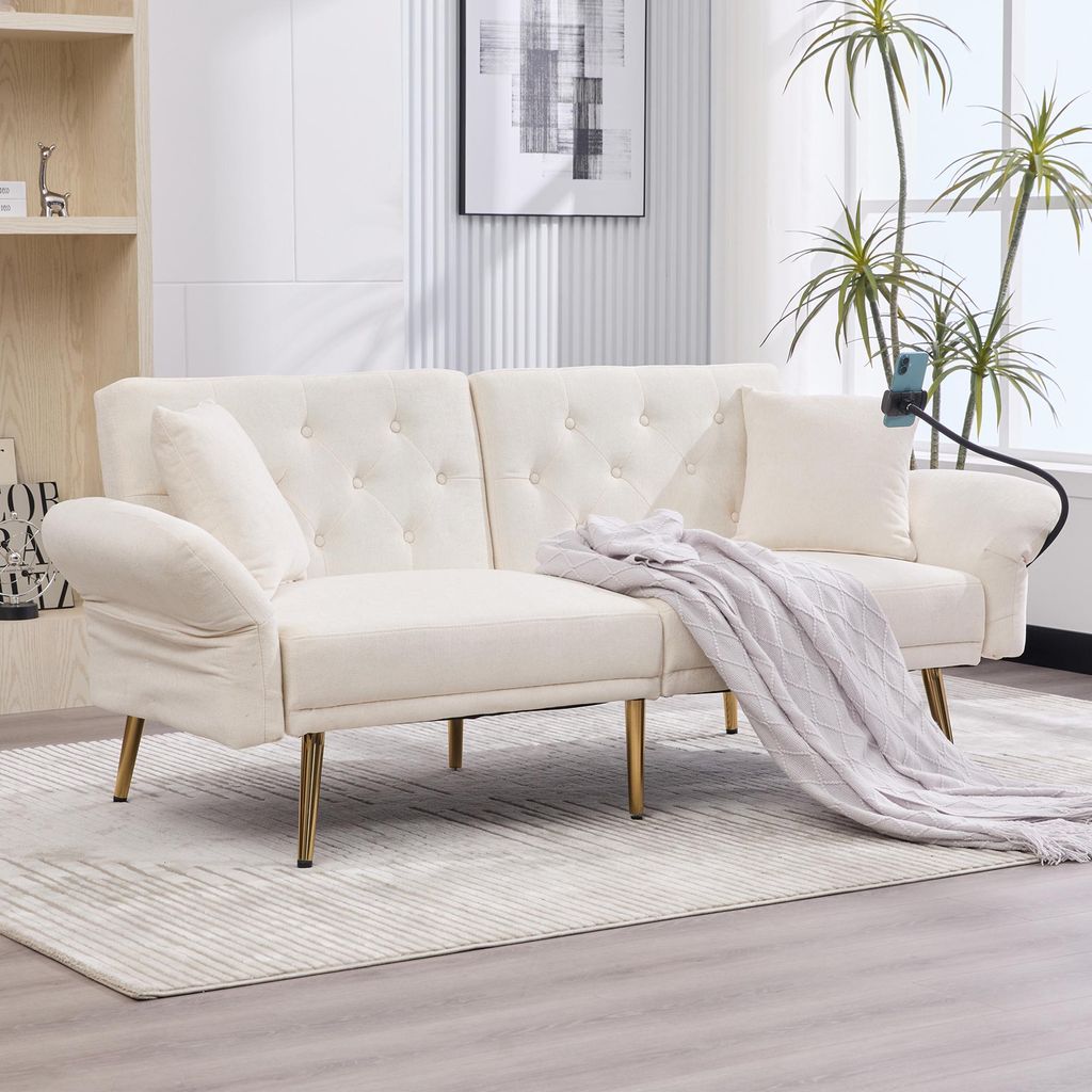 MODFU Klassische Sofas Relaxsofa Klappsofa mit Schlaffuktion,mit verstellbarer Rückenlehne und zwei USB-Anschlüsse,Zweisitzer - Loungesofa mit Se...
