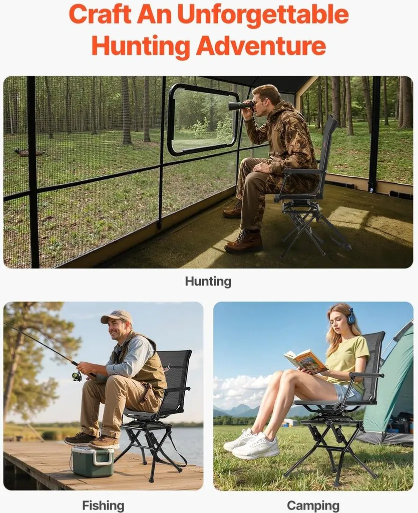 Chaise de chasse silencieuse pivotante 360 avec sangle de transport - 6