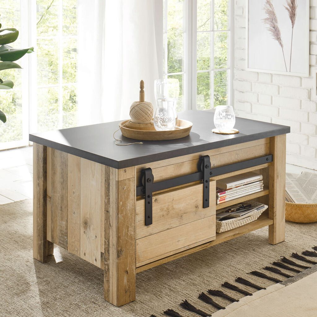 Couchtisch SHELTON-61 in Old Style hell Nb. mit anthrazit, B/H/T: ca. 93/51/60 cm