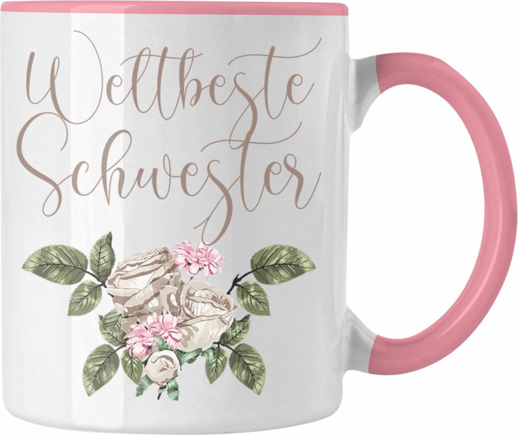 Trendation - Weltbeste Schwester Tasse Geschenk Schwesterherz Lustiger Spruch Geburtstag Schwester (Rosa)