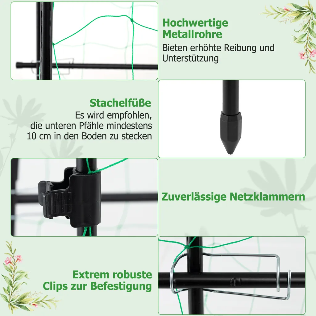 Kit Support de Concombre Ajustable avec Filet de Palissage en Métal