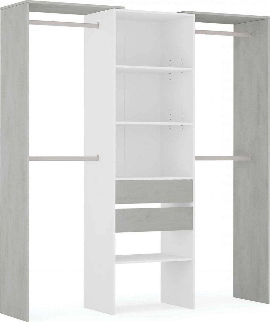 Garderobe Djajal, Struktur für begehbaren Kleiderschrank, Offener Kleiderschrank ohne Türen, Begehbarer Kleiderschrank, 179x50h202 cm, Weiß und ...