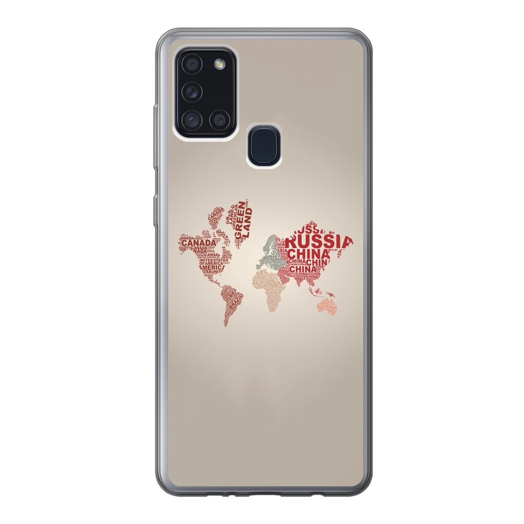 MuchoWow Handyhülle Schutzhülle Hülle für Samsung Galaxy A21s Weltkarte - Karte - Briefe Silikon Softcase Handy Hülle - Hartschale
