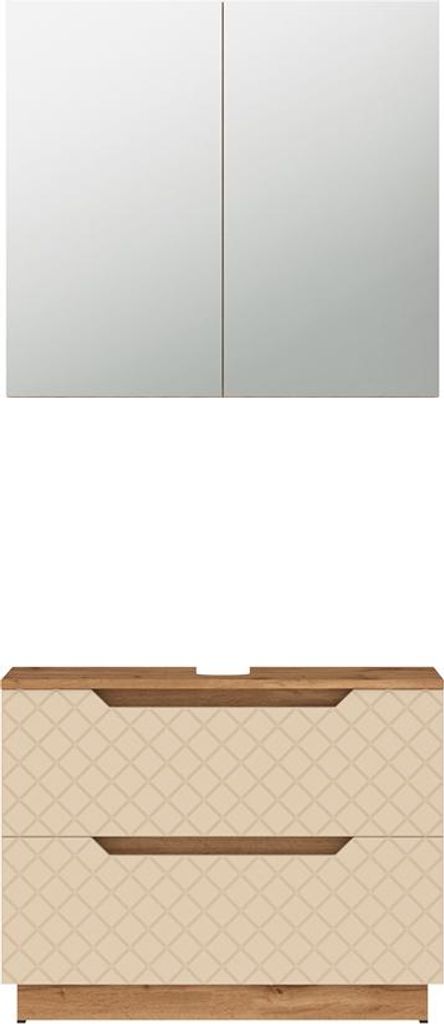 Vicco Badmöbel-Set Lotta, 2 Teile, Eiche/Kaschmir mit Kachelstruktur