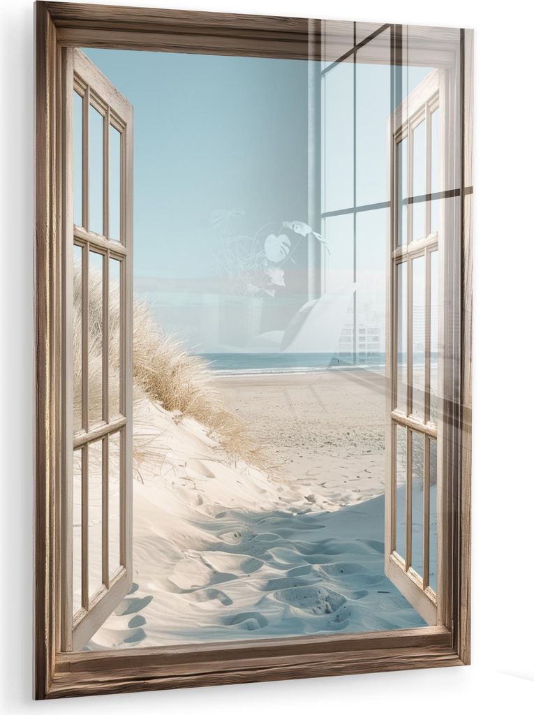 MuchoWow Glasbilder - Bilder auf Wandbild - Foto auf Glas Aussicht - Hochgras - Dünen - Meer - Landschaft 30x40 cm Wanddekoration aus Glas - Acryl...