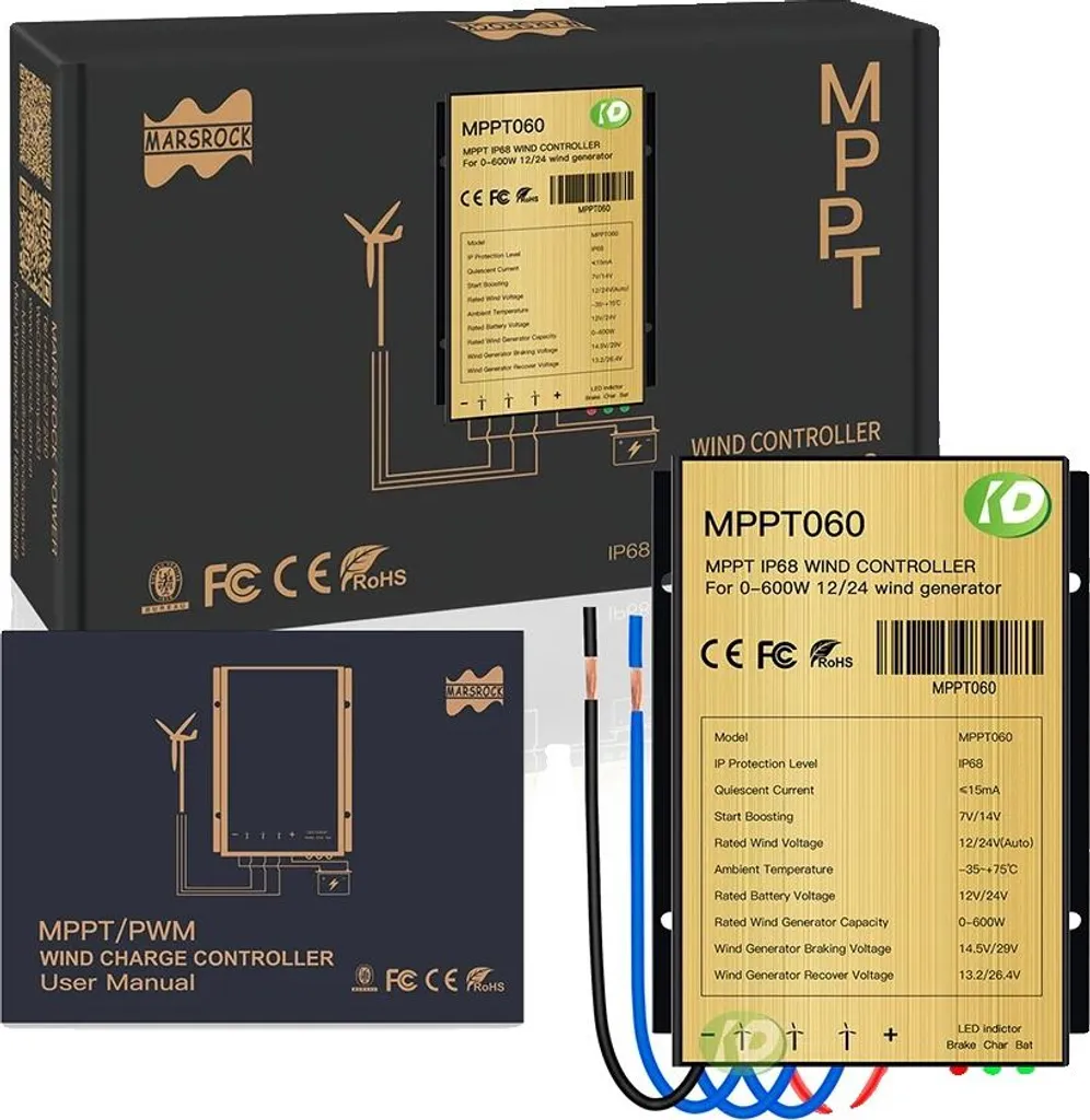 Régulateur de charge éolien MPPT 600W 33A automatique 12V 24V étanche