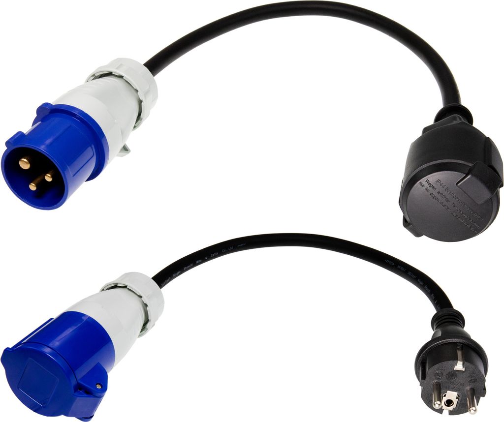 feletec 2x CEE Adapter CEE-Stecker auf Schuko-Kupplung Schuko-Stecker auf CEE-Steckdose 230V 16A für Camping & Wohnmobil