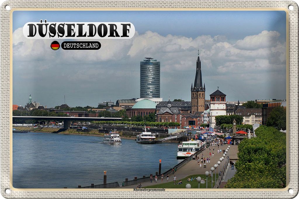 Blechschild Städte Düsseldorf Rheinuferpromenade 18x12cm