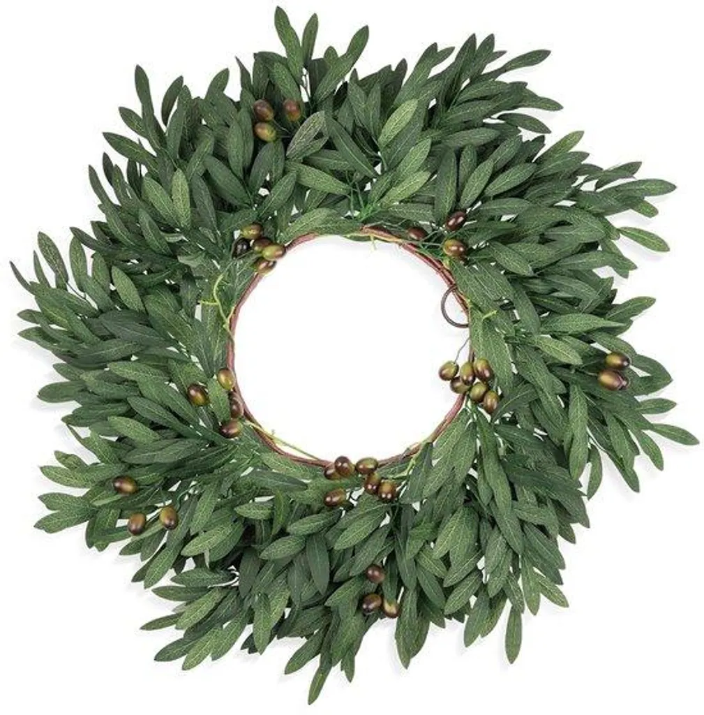 Couronne d'olivier artificielle en soie - Aspect naturel mousse et vert