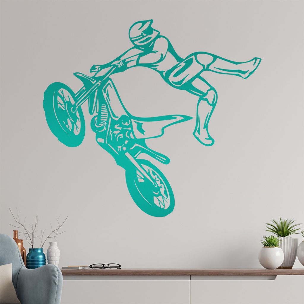 Motocross Jump Wandtattoo in 6 Größen - Wandaufkleber Wall Sticker - Dekoration, Küche, Wohnzimmer, Schlafzimmer, Badezimmer