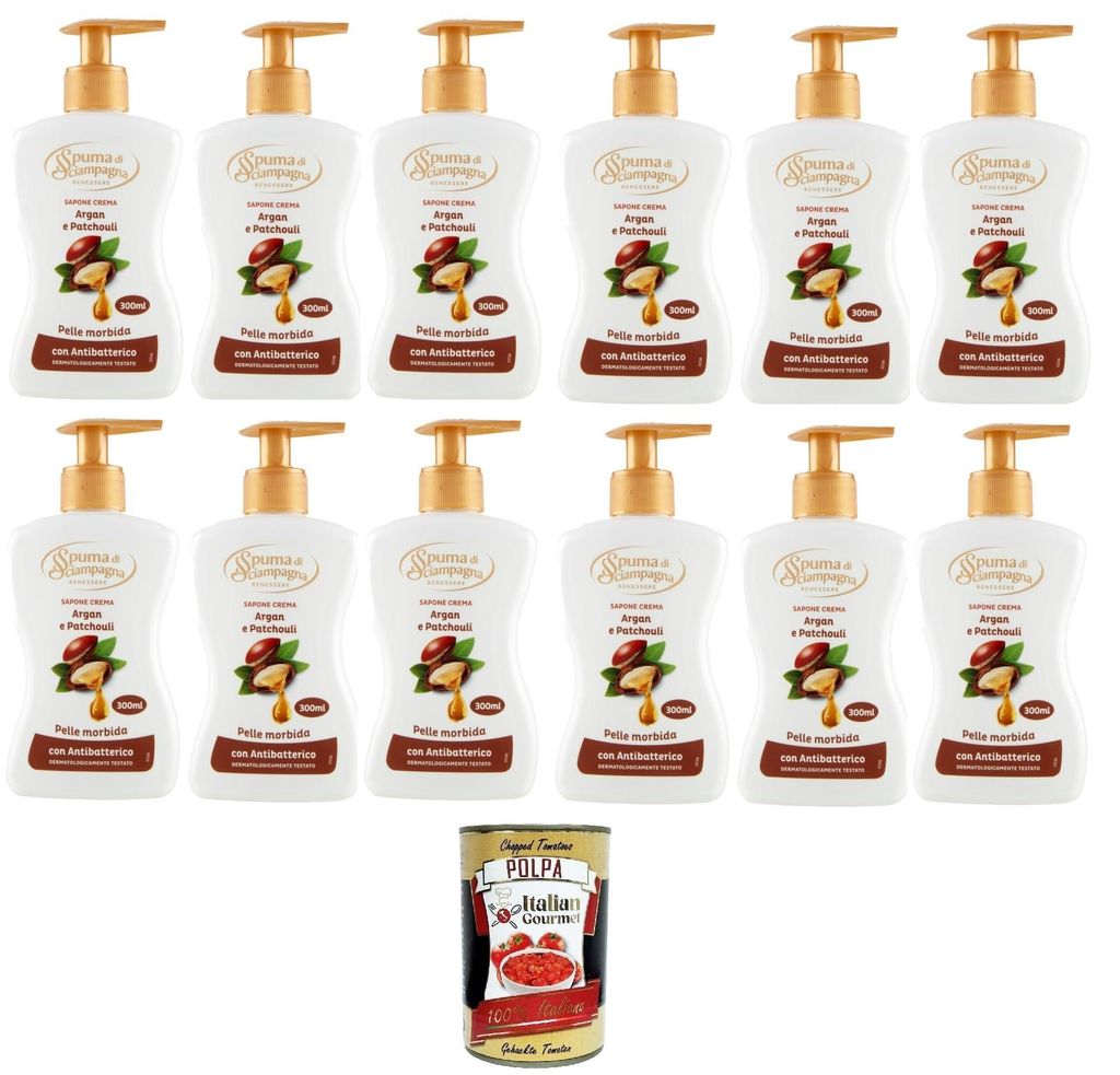 Spuma di sciampagna Sapone Crema Argan e patchouli -Cremeseife 12x 300ml+ Italian Gourmet polpa 400g