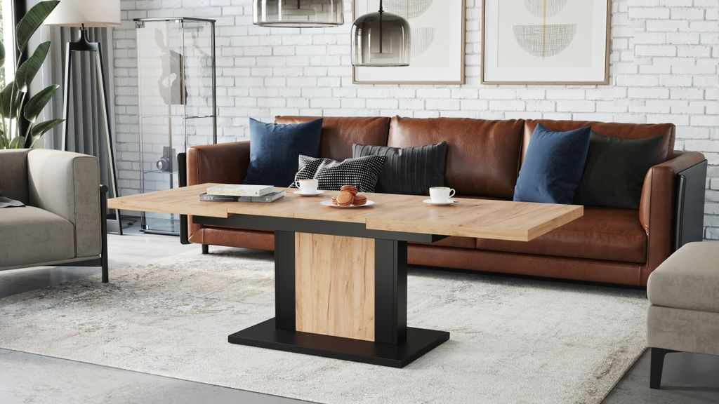 Design Couchtisch Tisch Orion stufenlos höhenverstellbar ausziehbar 120 bis 180cm Esstisch