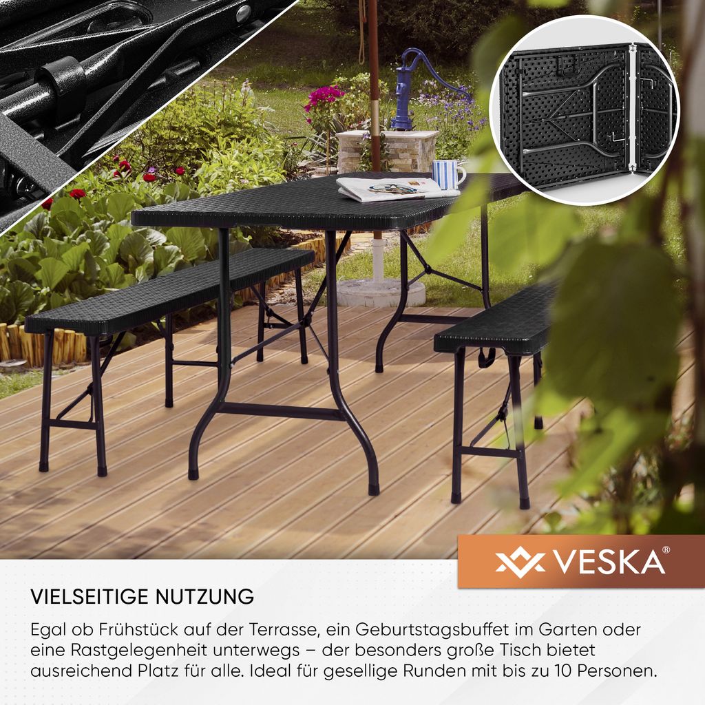 Set De Table Et Bancs De Tente AREBOS – 3 Pièces – Blanc – Neuf – Idéal Pour Camping Et Bière