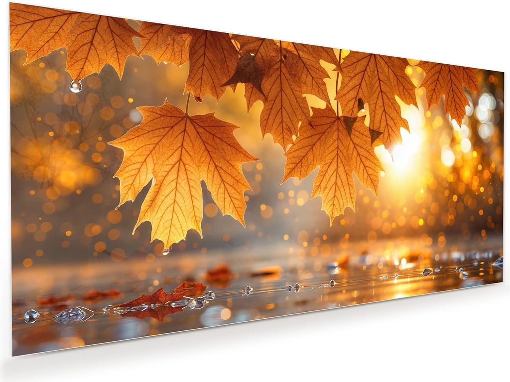 Glasbild 100x50cm in XXL für Wohnzimmer, Schlafzimmer Motiv Herbstliche Blätter