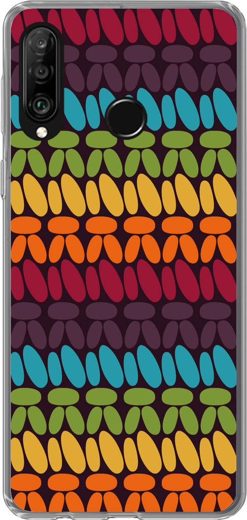 MuchoWow Handyhülle Schutzhülle Hülle für Telefoonhoesje Huawei P30 Lite Häkelmuster - Retro - Regenbogen Silikon Softcase Handy Hülle - Ha...