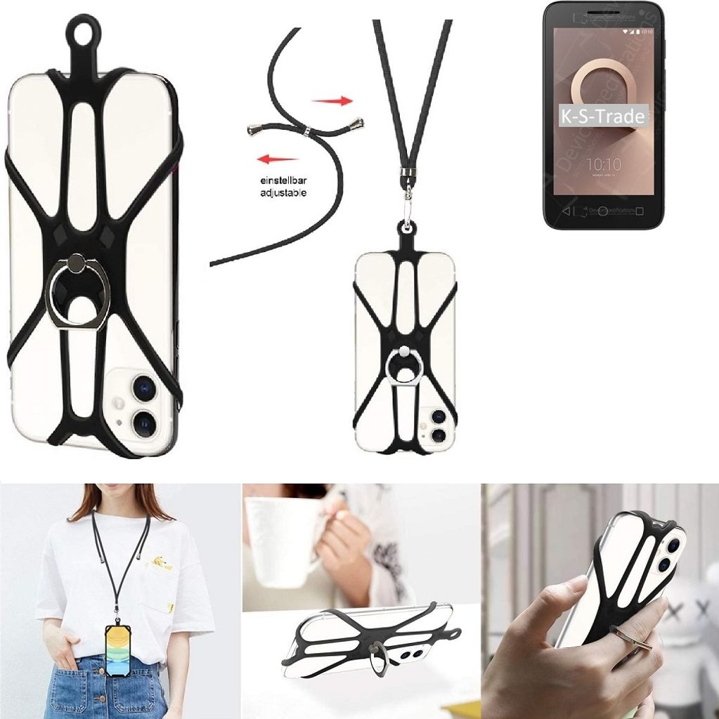 K-S-Trade 3in1 Handykette Handyband Handykordel Halsband Smartphone-Ring Handy-Ring kompatibel mit Alcatel U3 2018 Fingerhalterung Handyring
