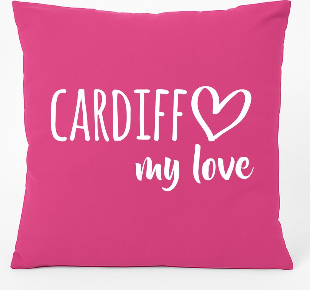 Huuraa Kissen Cardiff my love 40x40cm mit Füllung Fuchsia Baumwolle Dekokissen Geschenkidee