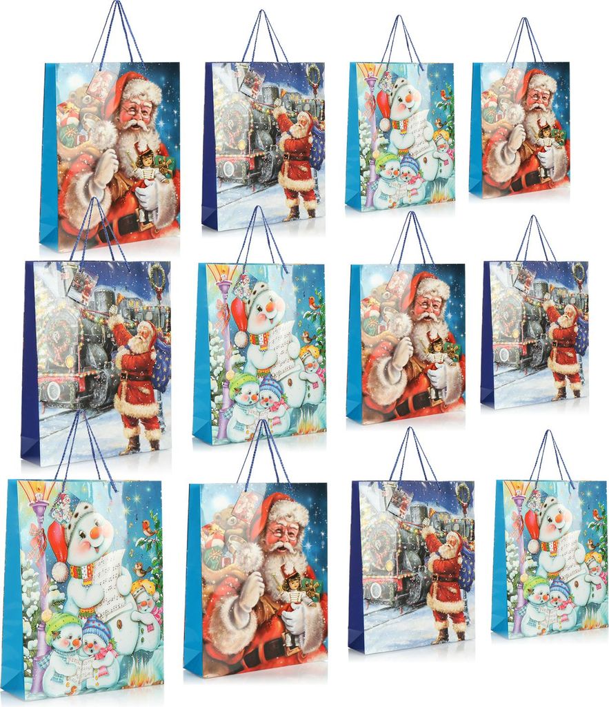 com-four 12x Geschenktüte für Weihnachten, Nikolaus und Advent - Geschenkverpackung 42cm - XXL Geschenktasche mit Weihnachtsmotiven - Geschenkb...