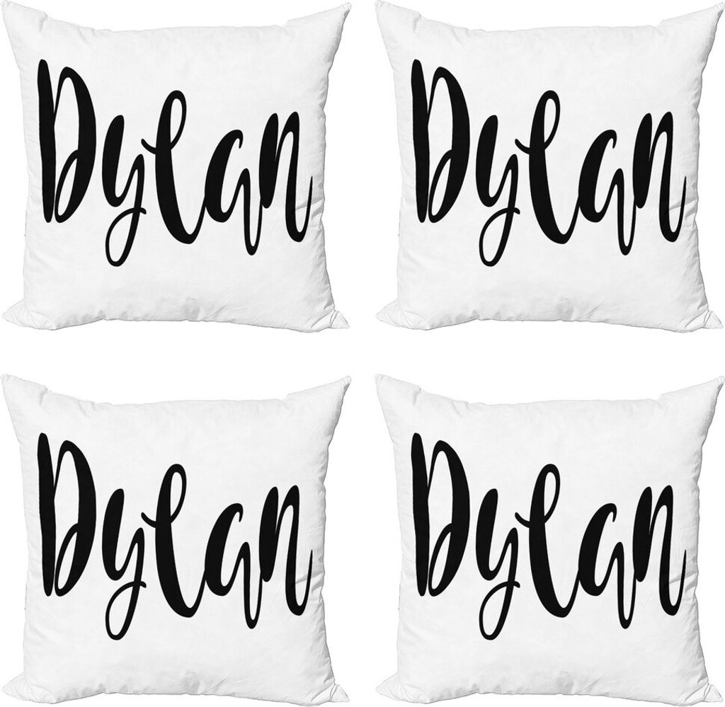 ABAKUHAUS Dylan Kissenbezug Set (4 Stück), Schrift-Design, Moderner Doppelseitiger Digitaldruck, 40 cm x 40 cm, Schwarz und weiß