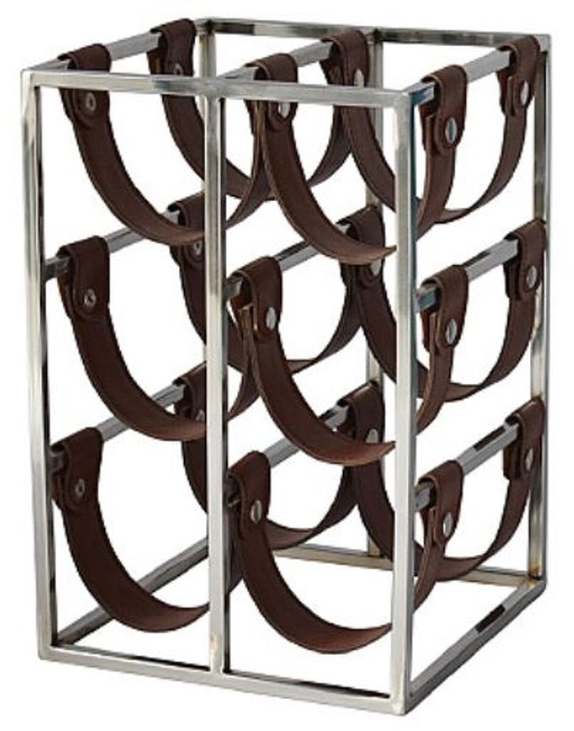 Casa Padrino Luxus Weinflaschenhalter Silber / Braun 26 x 28 x H. 39 cm - Kleines Weinregal für 6 Flaschen
