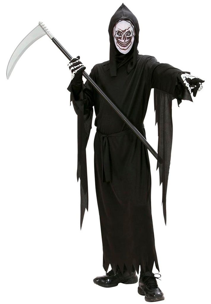 Kostüm Grim Reaper Fetzen Totenkopf Halloween, Groesse:140