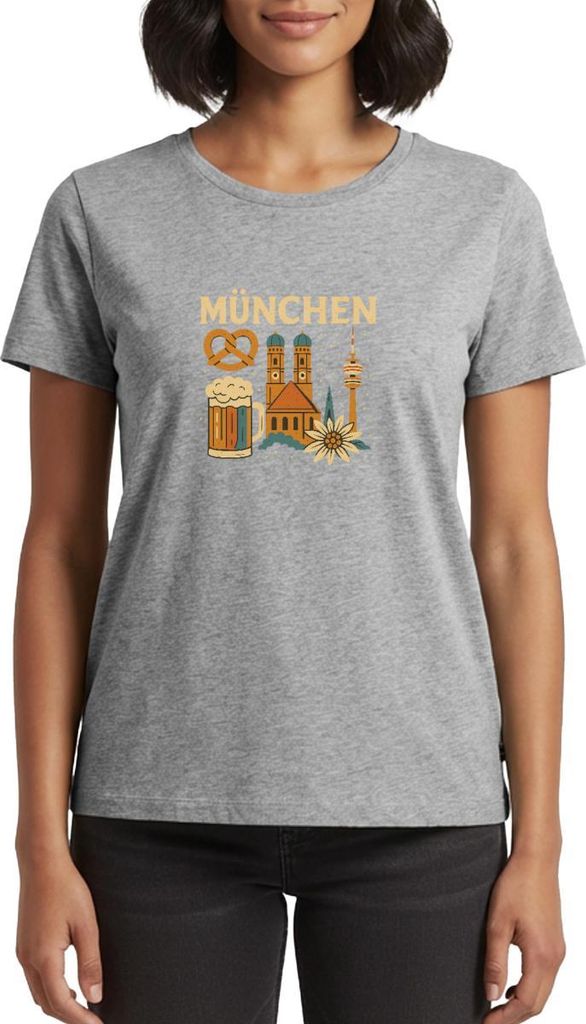 Spreadshirt München Bayern Edelweiss Brezn Bierkrug Frauen Premium T-Shirt, 4XL, Grau meliert