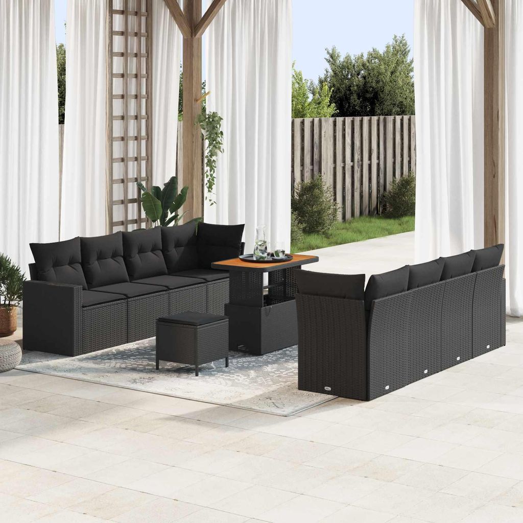 vidaXL Gartensofa-set 11 pcs Schwarz Poly-Rattan