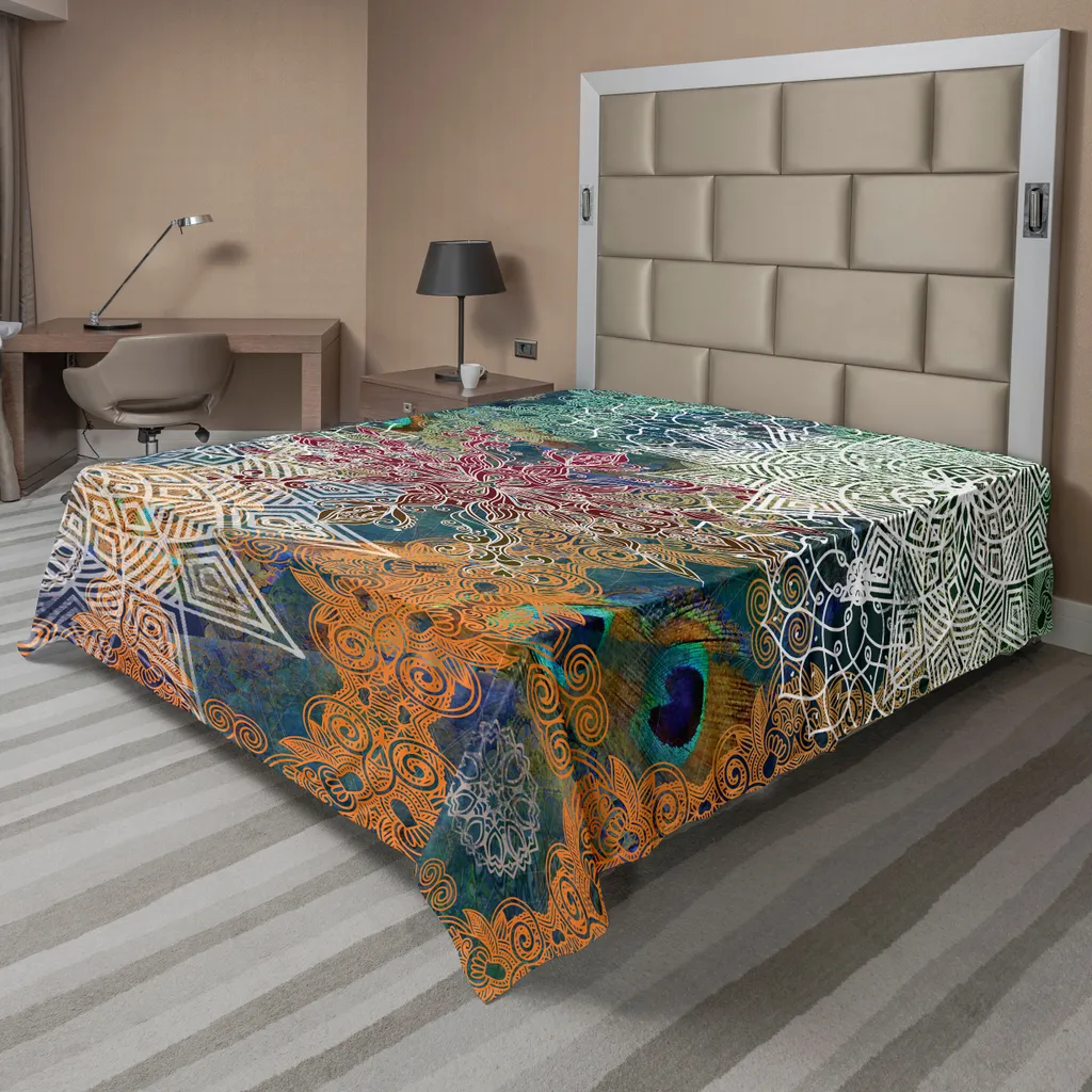 Drap de Lit Confortable Anti-Pli Motif Mandala Oriental 275 x 260 cm