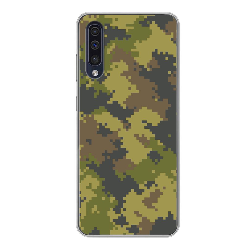 MuchoWow Handyhülle Schutzhülle Hülle für Samsung Galaxy A50 Illustriertes Tarnmuster von Pixeln Silikon Softcase Handy Hülle - Mobiltelefon...