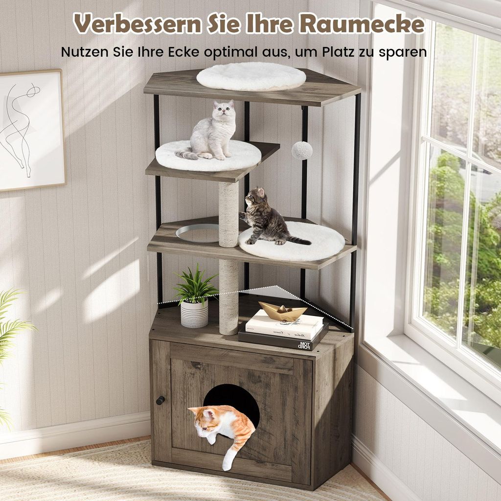 COSTWAY Kratzbaum mit Katzenklo Schrank, Katzenschrank fr