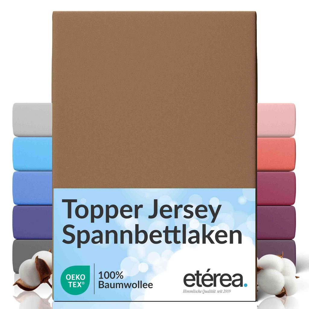 etérea Topper Jersey Spannbettlaken 200x220 cm – 100 % Baumwolle, formstabil & pflegeleicht - Mokka