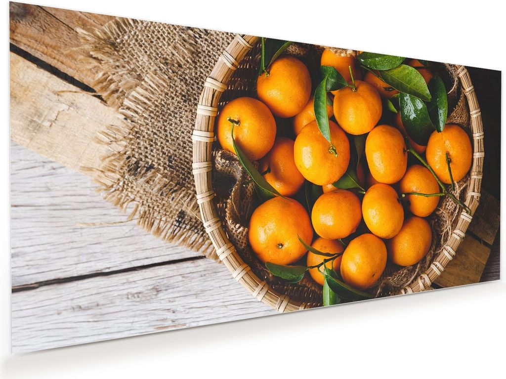 Glasbild Wandbild Mandarinen im Korb 110x55cm in XXL für Wohnzimmer, Schlafzimmer, Badezimmer, Flur