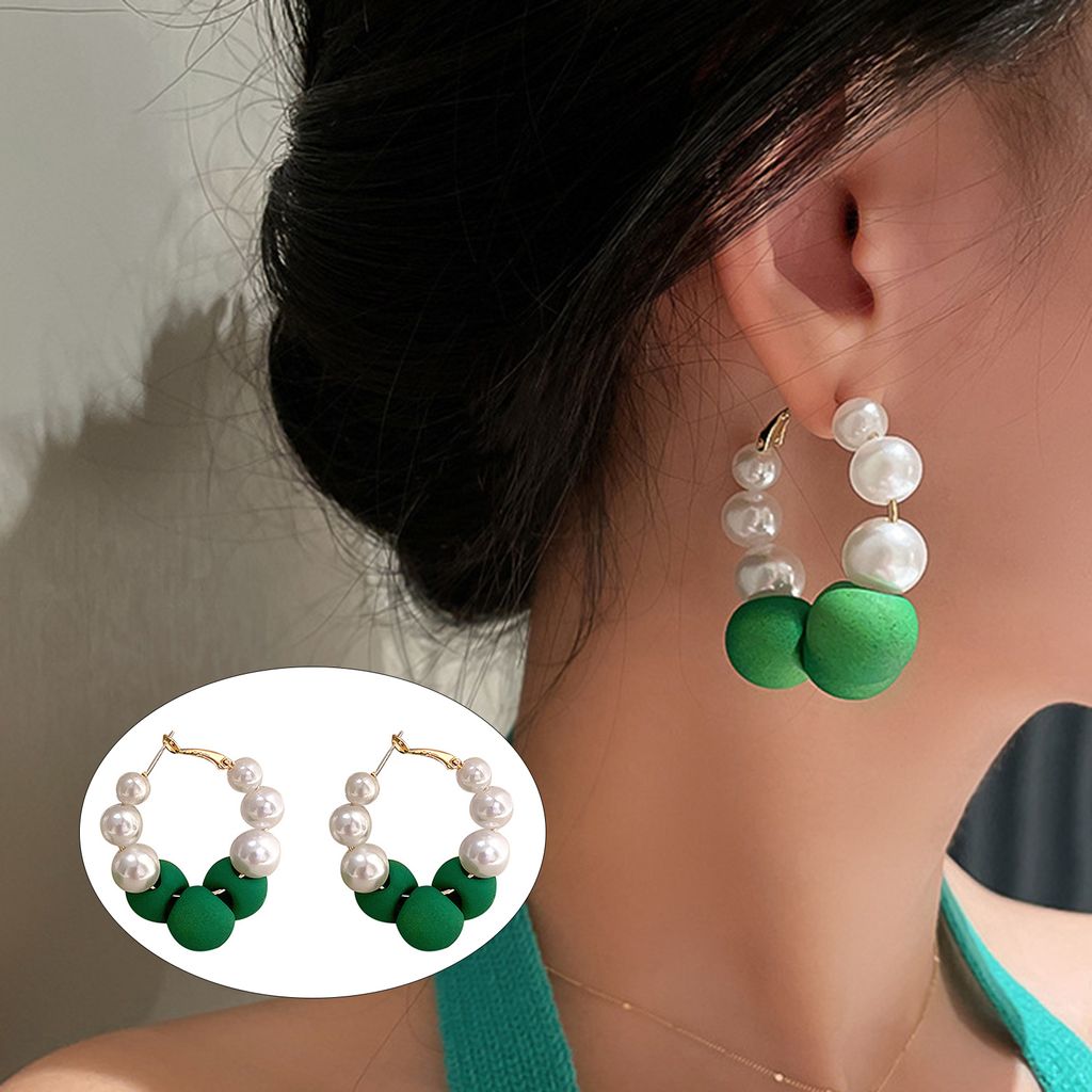 Faux-Perlen-Ohrringe, schickes ideales Geschenk, 925er-Sterlingsilber, kontrastfarbene Creolen für Verabredungen