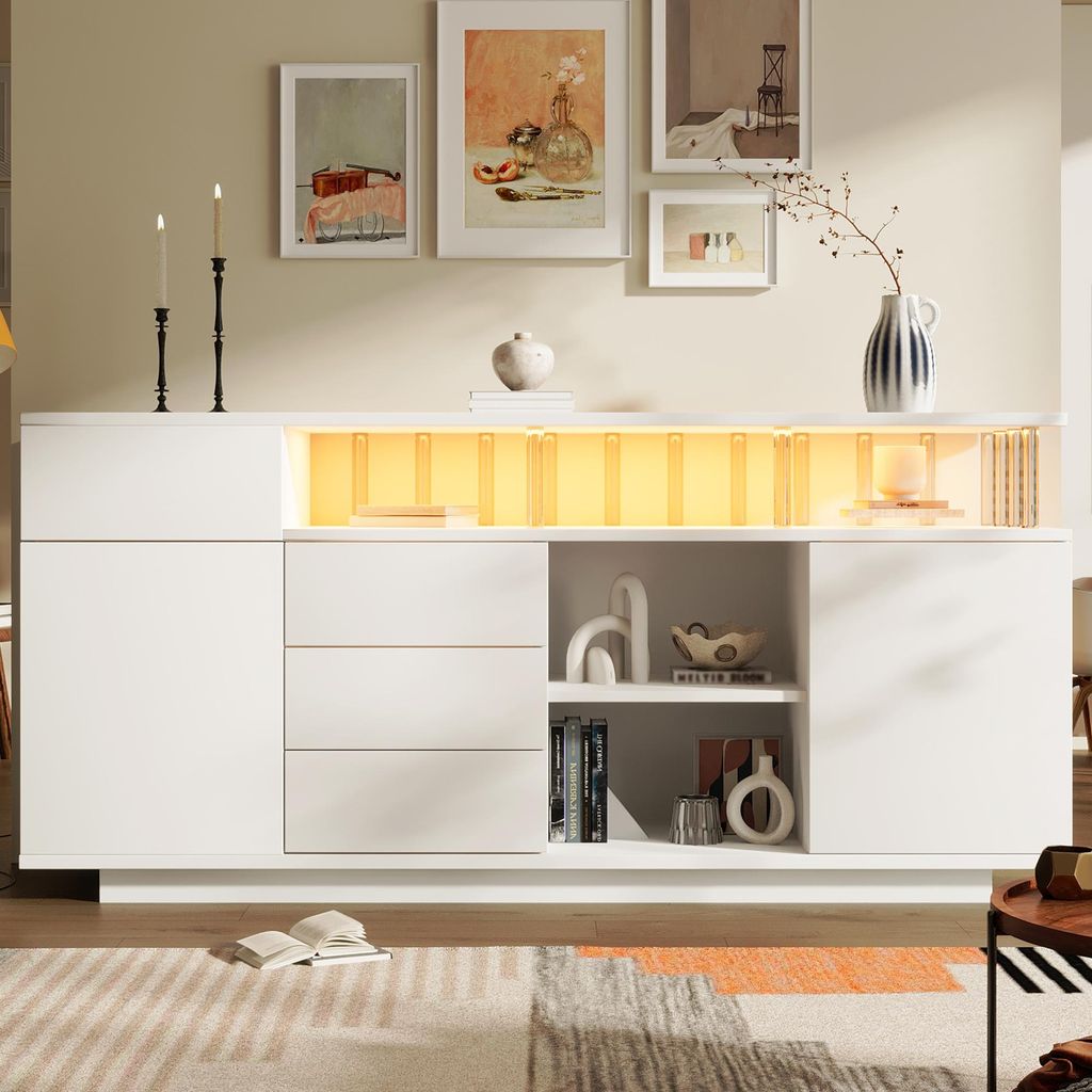 Flieks Kommode Wohnzimmerschrank mit LED, Sideboard mit 4 Produktbild 