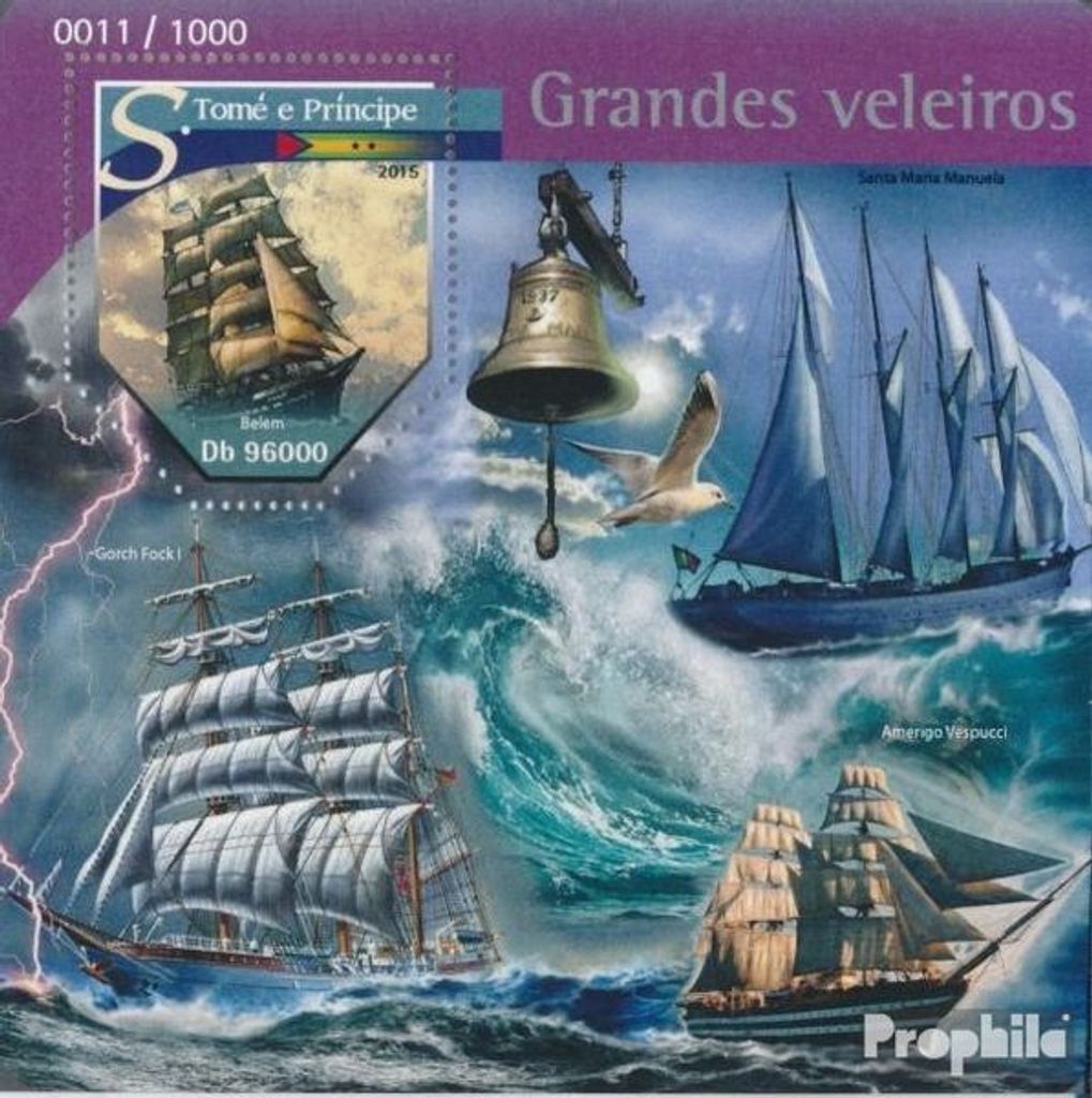 Briefmarken Sao Tome e Principe 2015 Mi Block 1142 (kompl. Ausgabe) postfrisch Segelboote