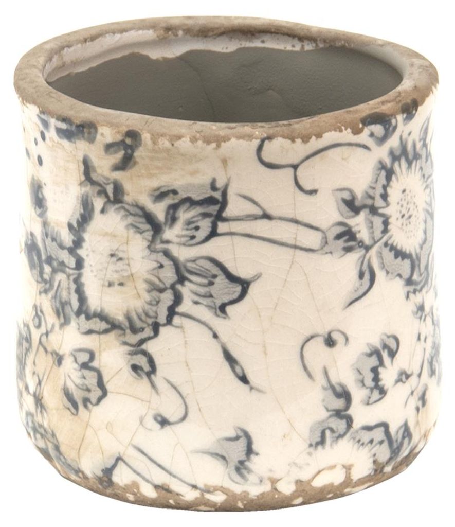 Clayre & Eef Pot de fleurs Ø 8x7 cm Gris Beige Céramique Image du produit 