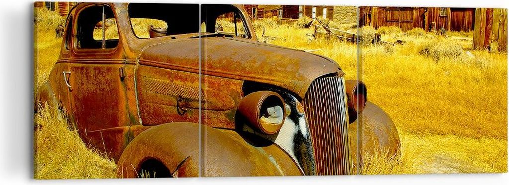 Bild auf Leinwand - Leinwandbild - Bauernhof altes Auto aufgegeben - 120x40cm - Wand Bild - Wanddeko - Leinwanddruck - Bilder - Kunstdruck - Leinwa...