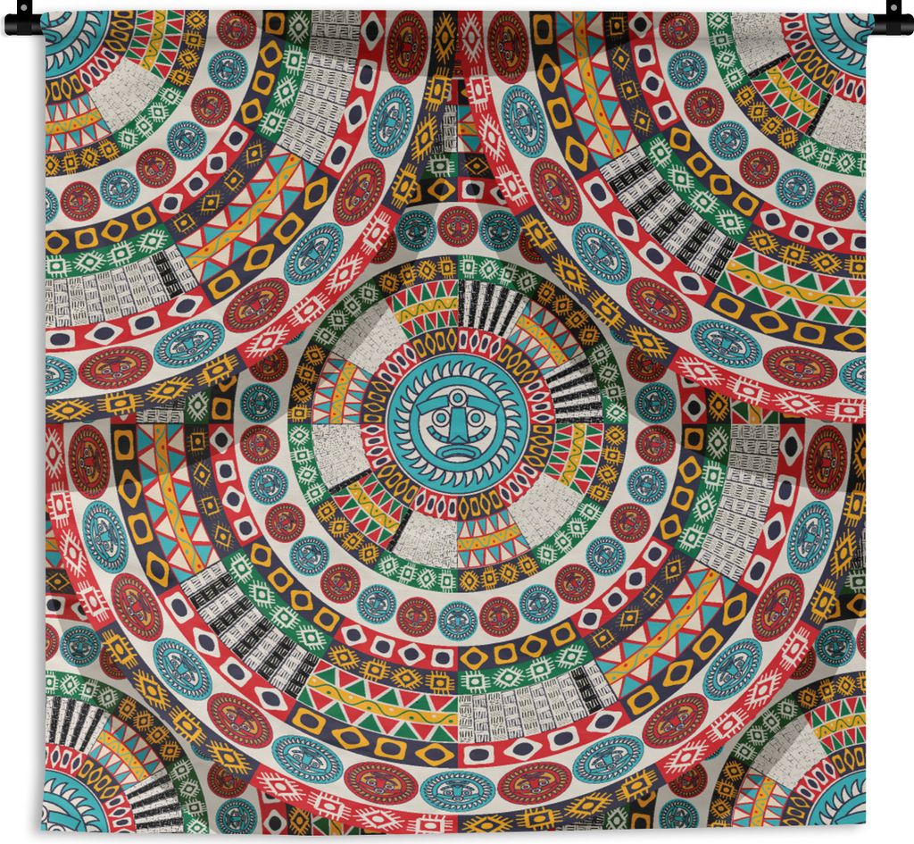 MuchoWow Wandteppich Wandbehang Fliese - Azteke - Kreise - Muster 90x90 cm Tapisserie Dekoration Wandtuch - Wandaufhänger