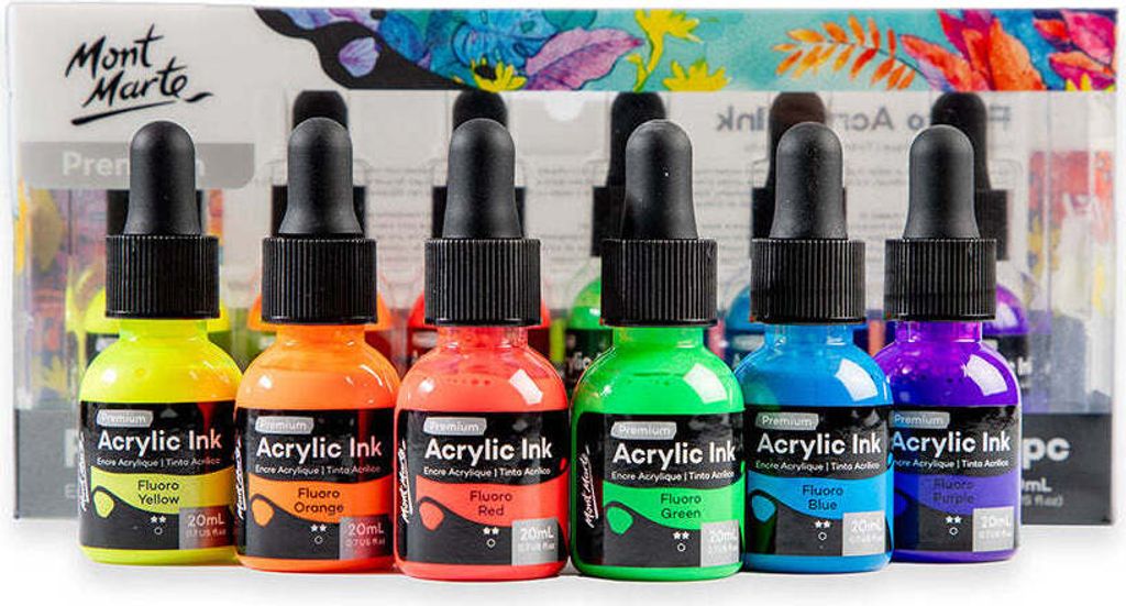Mont Marte Acryl Tinte - Acryl Color Ink, 6 x 20 ml (Neon), Produktbild 