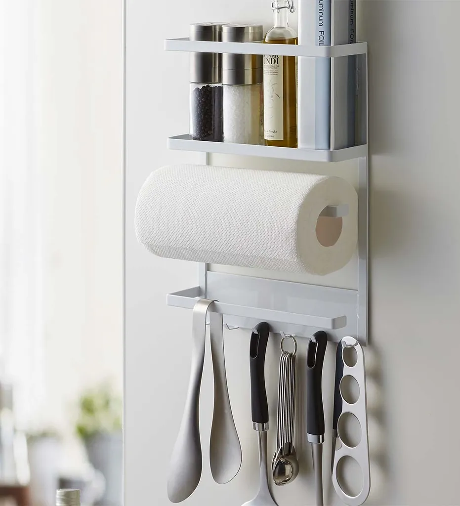 Yamazaki Home Porta Utensili Magnetico Bianco | Organizzatore Frigo Salvaspazio