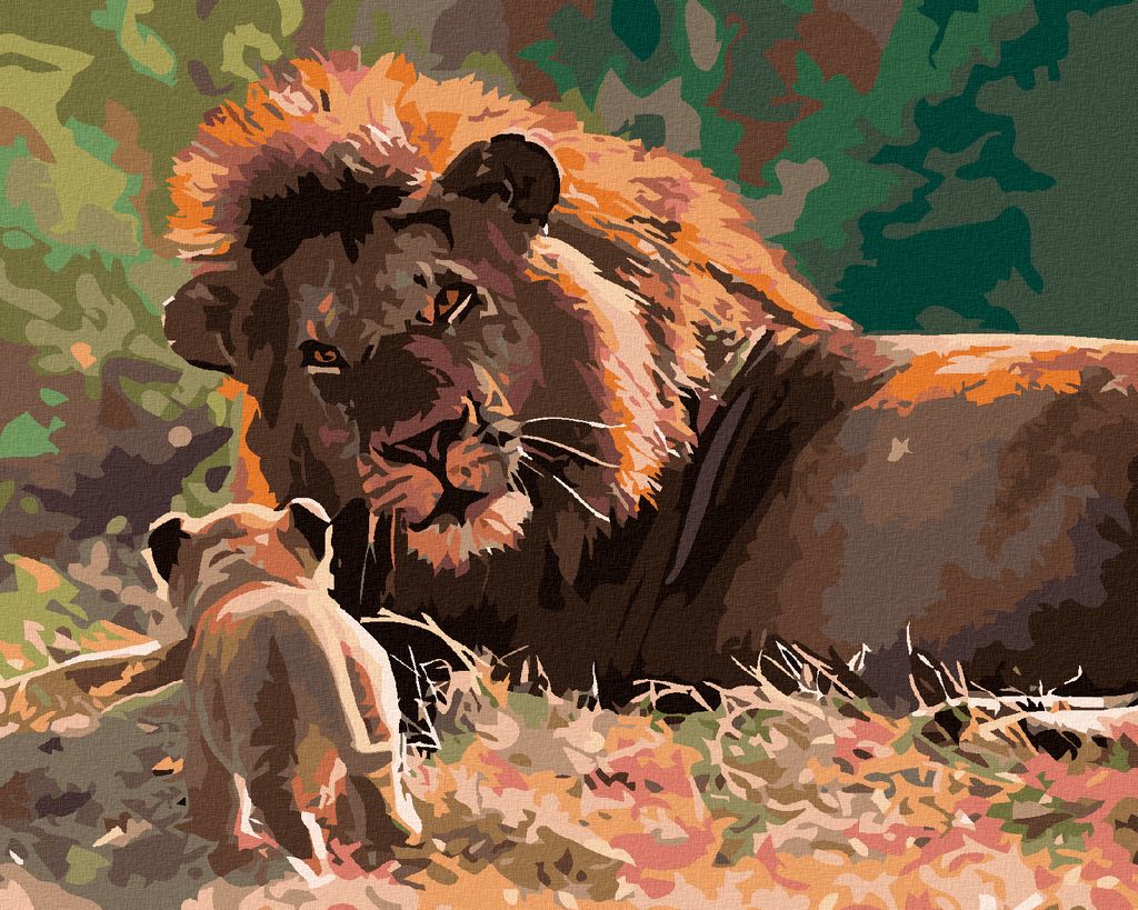 Zuty - Malen nach Zahlen - LÖWE UND LÖWENJUNGE, 40x50 cm, mit Keilrahmen (bereits gespannt)