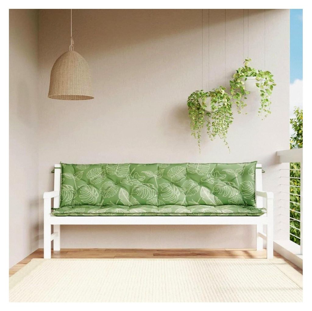 Gartenbankauflagen 2-tlg. mit Blattmuster 200x50x7 cm