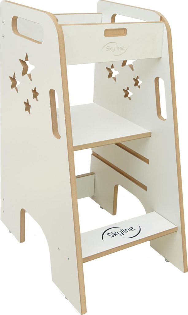 Skyline Steh und Lernturm Baby ab 1 Jahr Montessori Learning Tower Höhenverstellbar Tritthocker Kinder Indoor Möbel Kinderzimmer Trittschemel Kit...