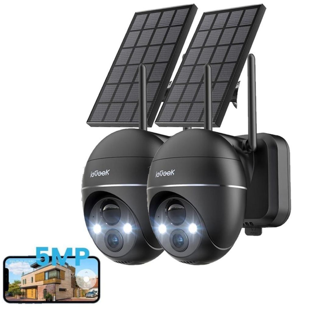 ieGeek 5MP Überwachungskamera WLAN für den Außenbereich kabellos Solar 360°PTZ Solarkamera Akku 2,4GHz Nachtsicht Farbe PIR-Erkennung 2-Wege-Au...