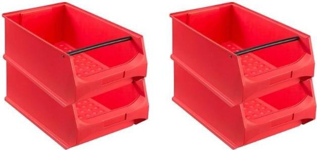 SuperSparSet 4x Rote Sichtlagerbox 5.1 mit Griffstange | HxBxT 20x30x50cm | 21,8 Liter | Sichtlagerbehälter, Sichtlagerkasten, Sichtlagerkastensor...
