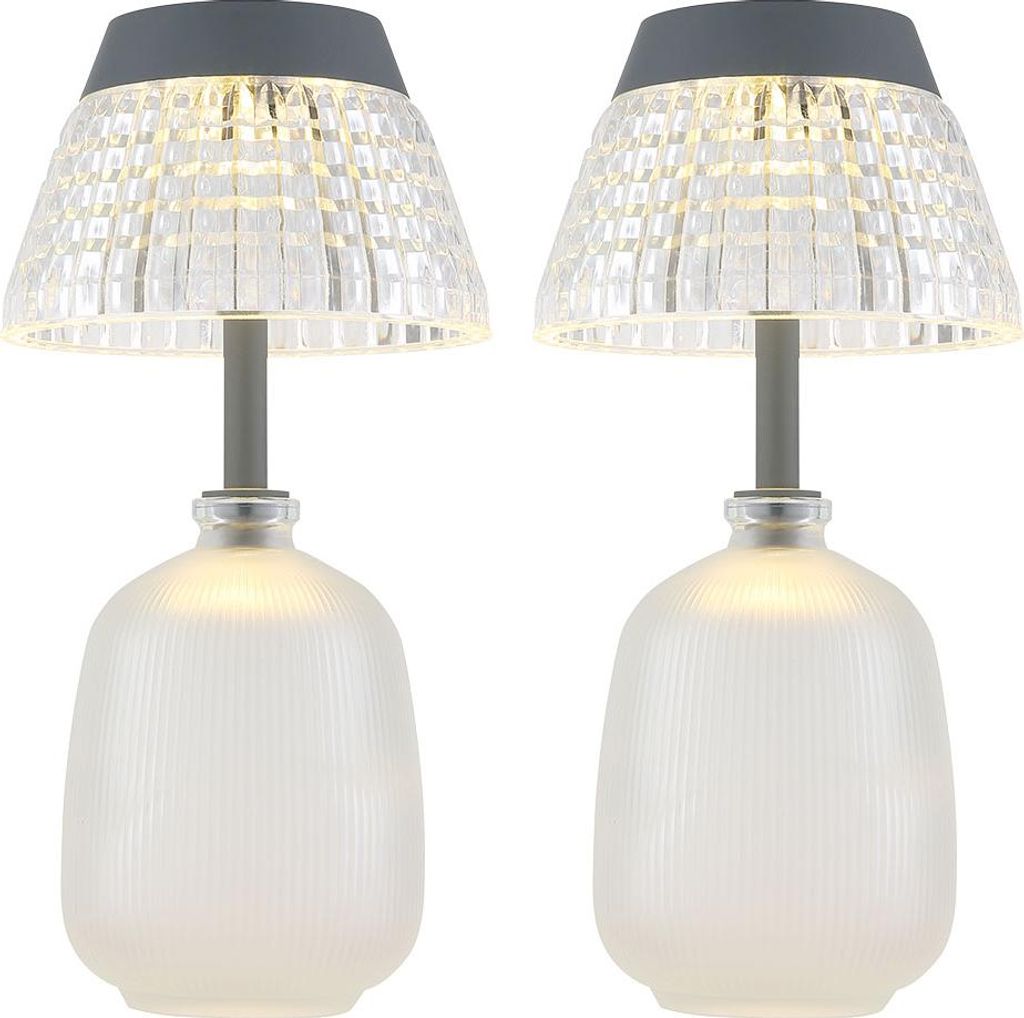2x LED Solarleuchte Tischleuchte, Glas, klar, Akku, H 27 cm