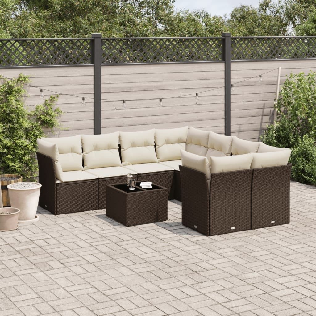 Maison Exclusive - 9-tlg. Garten-Sofagarnitur mit Kissen Braun Poly Rattan